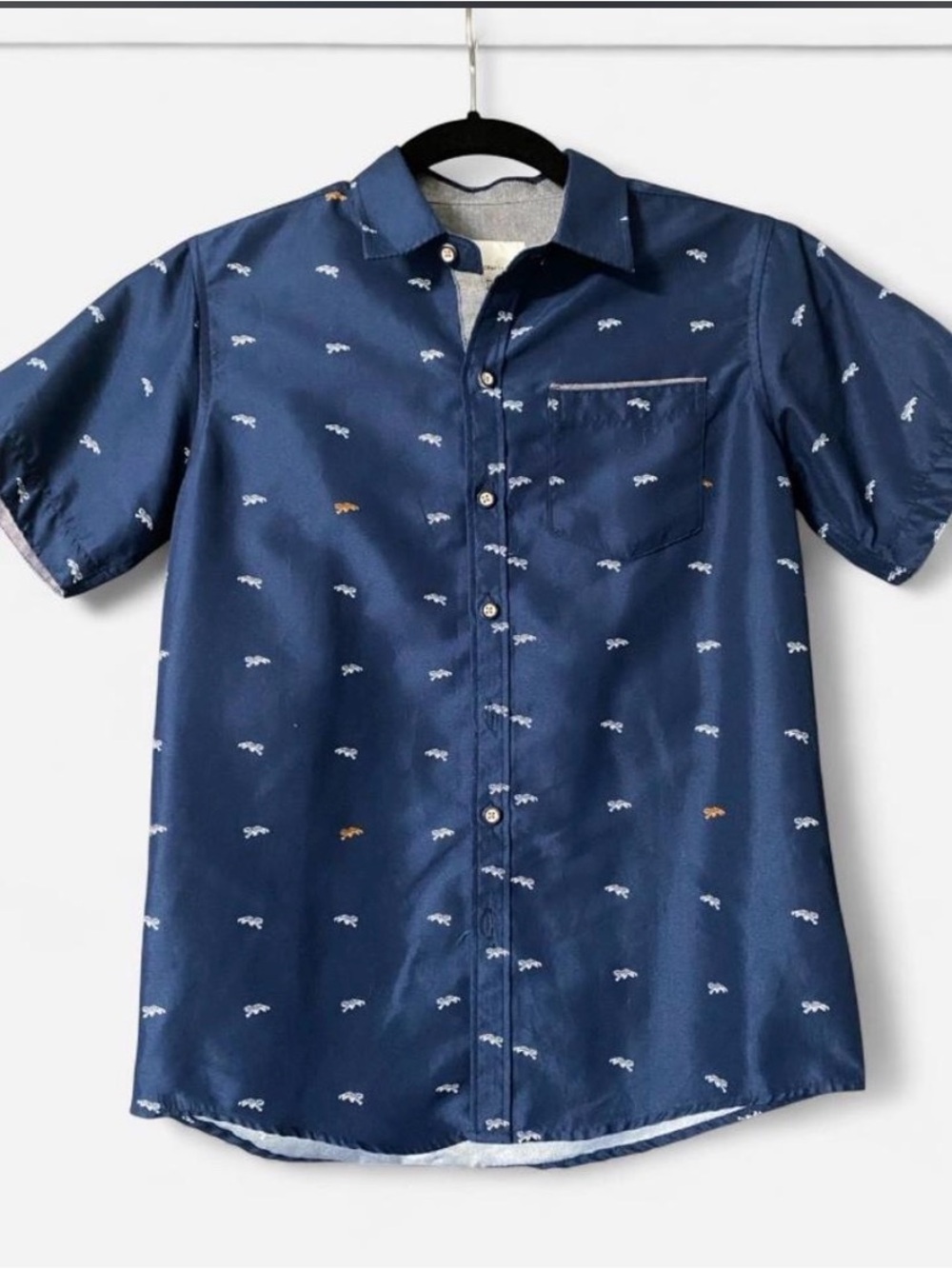 Craft + Flow Navy Short-Sleeve Button-Down Shirt with Micro Animal Print
